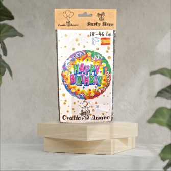 Фольгированный шар круг Happy Birthday красный 18''/46 см