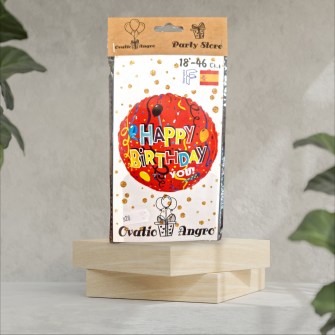 Фольгированный шар круг Happy Birthday конфетти-1 18''/46 см