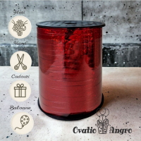 Panglica decorativa pentru baloane si cadouri rosie holografica 500 m0.5 cm
