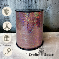 Panglica decorativa pentru baloane si cadouri roz auriu holografica 500 m0.5 cm