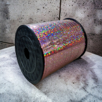 Panglica decorativa pentru baloane si cadouri roz auriu holografica 500 m0.5 cm