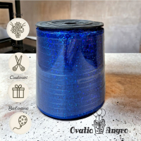 Panglica decorativa pentru baloane si cadouri albastra holografica 500 m0.5 cm