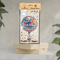 Balon folie rotund Happy Birthday confeti 18''/46 cm