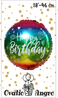 Balon folie rotund Happy Birthday curcubeu 18''/46 cm