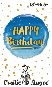 Balon folie rotund Happy Birthday albastru 18''/46 cm