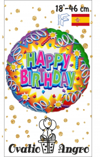 Фольгированный шар круг Happy Birthday красный 18''/46 см