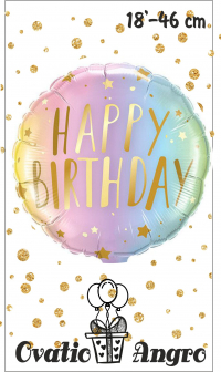 Balon folie rotund Happy Birthday multicolor 18''/46 cm