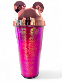 Pahar pentru apa cu paiete roz 400 ml