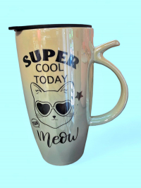 Ceasca ceramica cu capac termo Pisicuta albastra