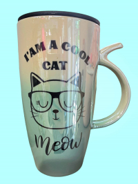 Ceasca ceramica cu capac termo Pisicuta verde