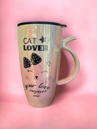 Ceasca ceramica cu capac termo Pisicuta roz