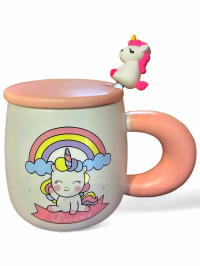 Ceasca ceramica cu lingurita si capac Unicorn