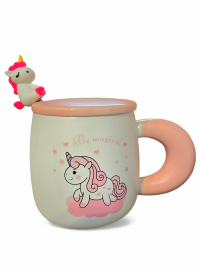 Ceasca ceramica cu lingurita si capac Unicorn